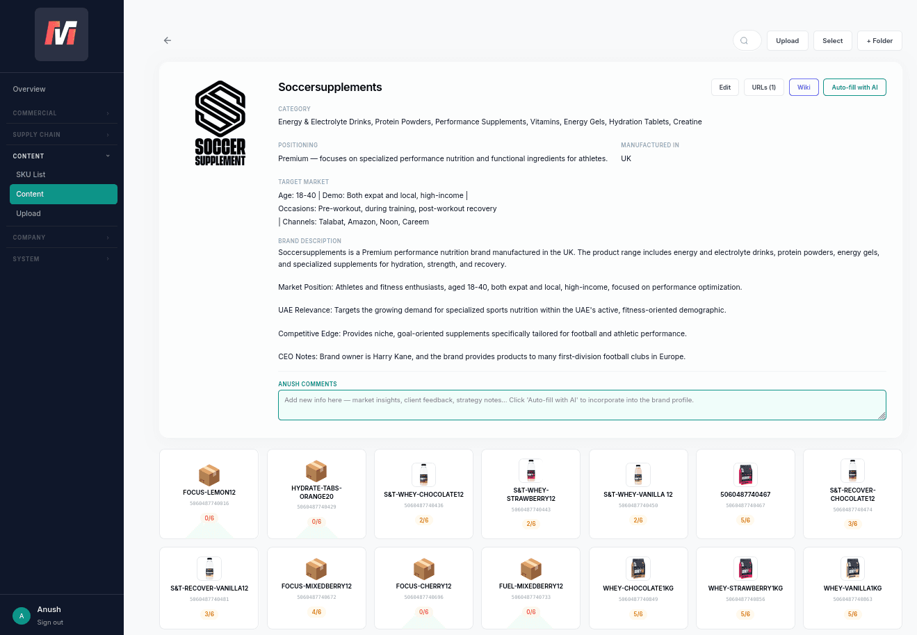 Mission Control — brand content profile and SKU content completeness